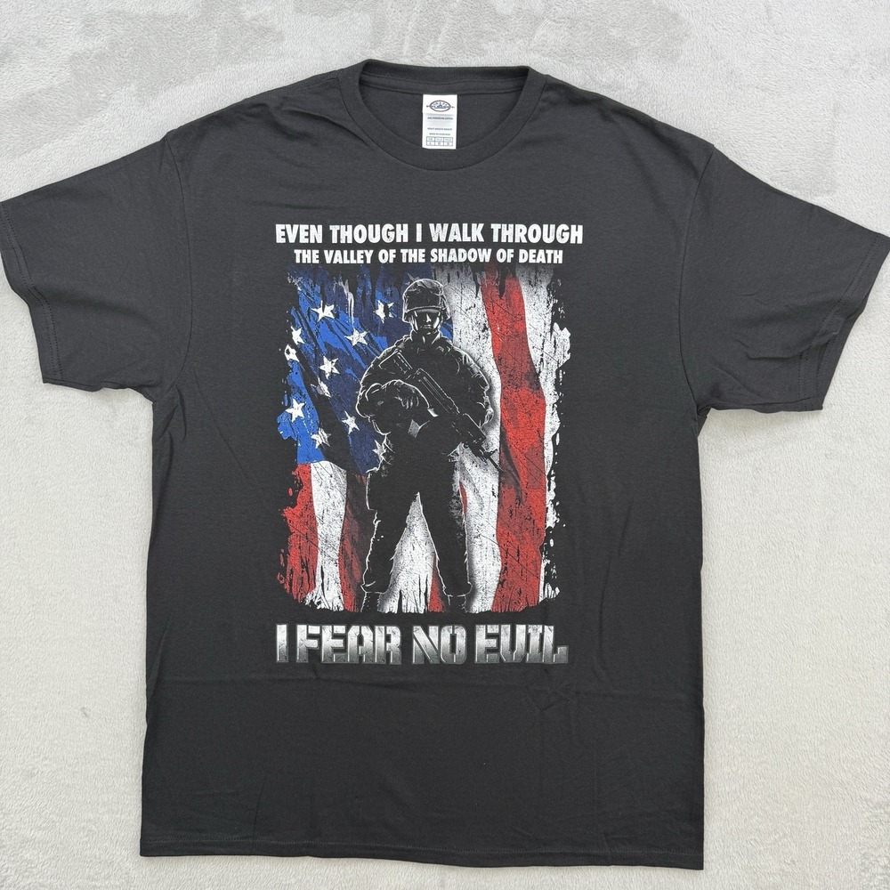 Delta Pro Weight T Shirt Mens Large Black Psalm 23 4 Military Flag Graphic Tee